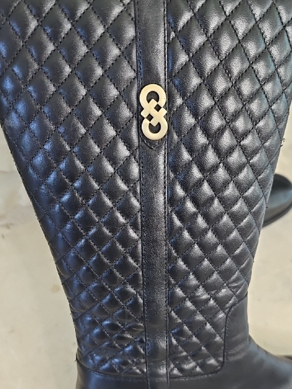 Cole Haan Solid Black Quilted Leather Rigby Riding Boots Size 7.5B - Picture 2 of 9